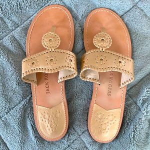 Jack Rogers gold leather whip-stitch sandals